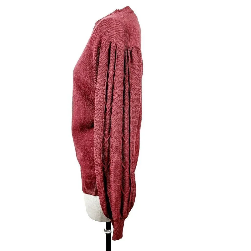 DOWNEAST Sweater XS Burgundy Red Knit Cable Knit Sleeves‎ Oversized Pullo…